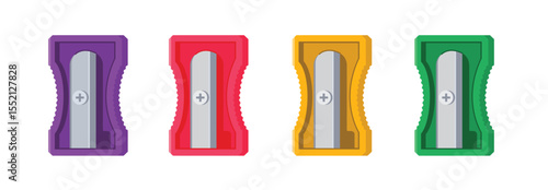 pencil sharpener illustration in various colors, modern flat icon school tool set