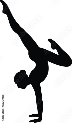 Silhouette gymnast in handstand pose practicing strength Vector Illustration