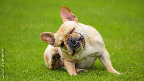 Dog scratching ear, ear mite, otodectes cynotis, otodectosis, itching, atopic dermatitis, flea allergy dermatitis