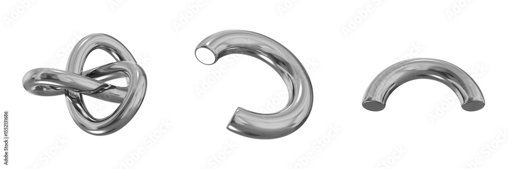 Fototapeta premium 3D Chrome Metallic Abstract Shape Objects, 3d rendering steel gradient shape design element, futuristic, shiny design
