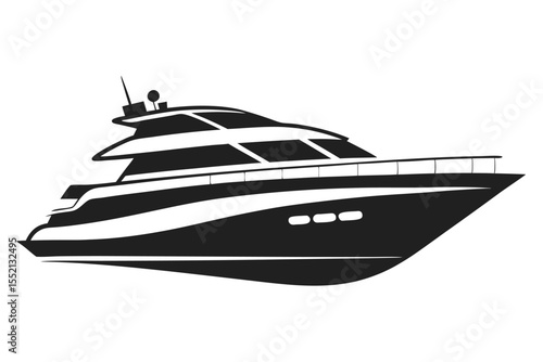 Stylized Black Silhouette of a Luxury Yacht with Sleek Design and Details