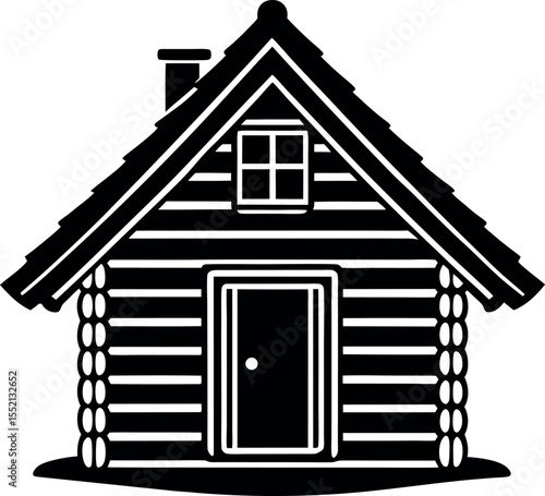 Simple log cabin house front view black silhouette vector illustration