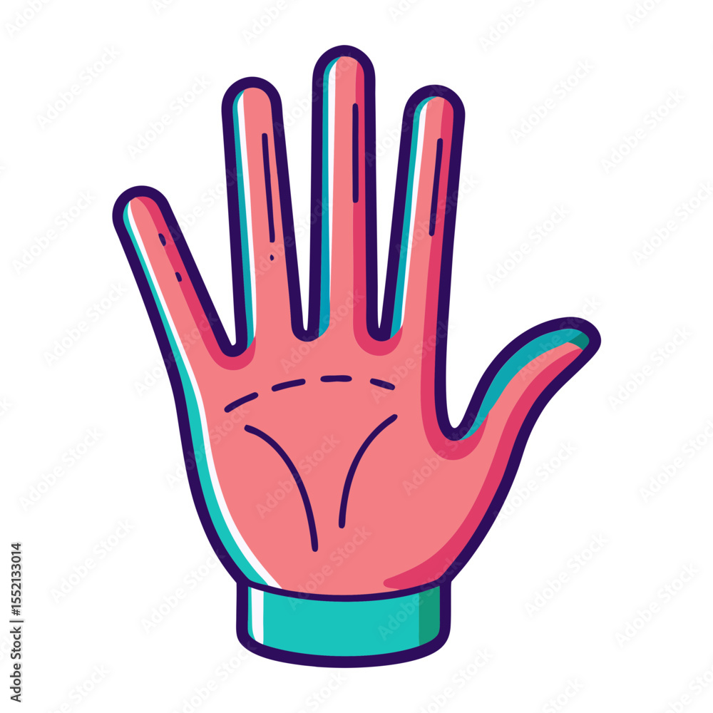 Obraz premium Stylized pink hand with teal and purple outline and palm lines