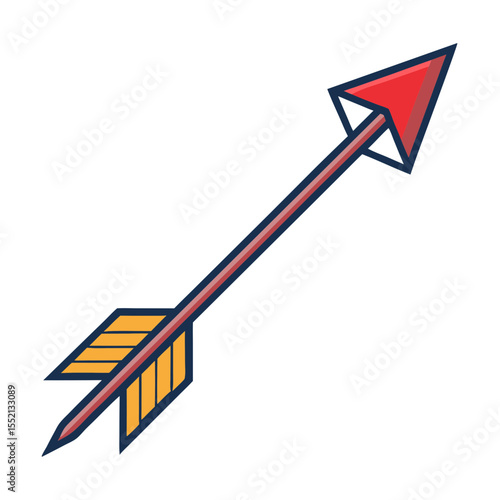 Stylized red arrow with yellow fletching and dark blue outline