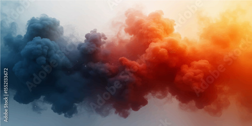 Dramatic fire and smoke fill the dark blue sky, creating a fiery storm cloudscape at sunset