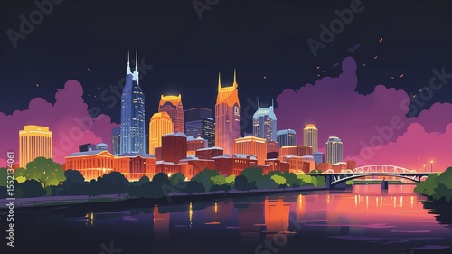 Vibrant Nashville Skyline at Dusk