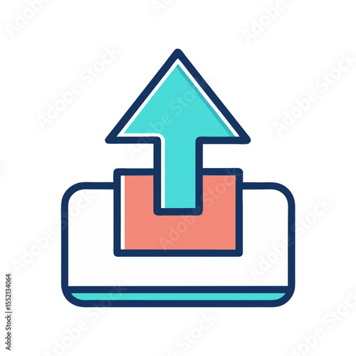 Simple icon of an upload arrow emerging from a box