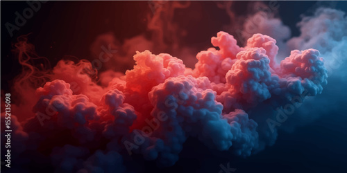 Abstract blue sky and white cloudscape with an explosion of flame and smoke over water at night