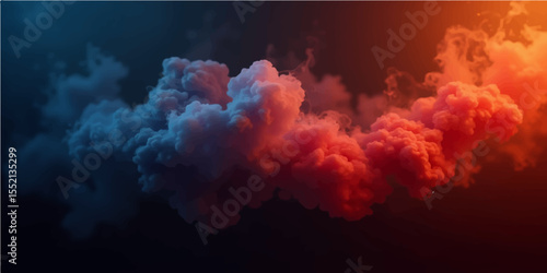 Abstract explosion of blue fire and smoke against a cloudy sky with light and texture