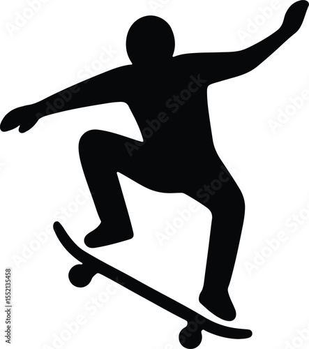 Silhouette Skateboarder doing a trick black and white Vector Illustration