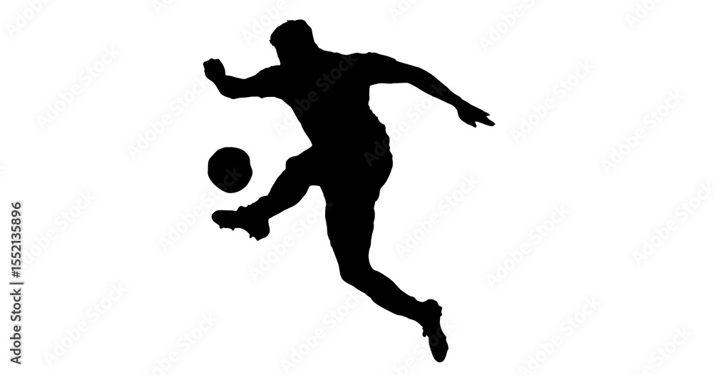 Silhouette football player kicking ball dynamic action Silhouette football player kicking ball dynamic action