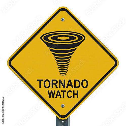 Tornado watch sign warning of potential severe weather conditions.