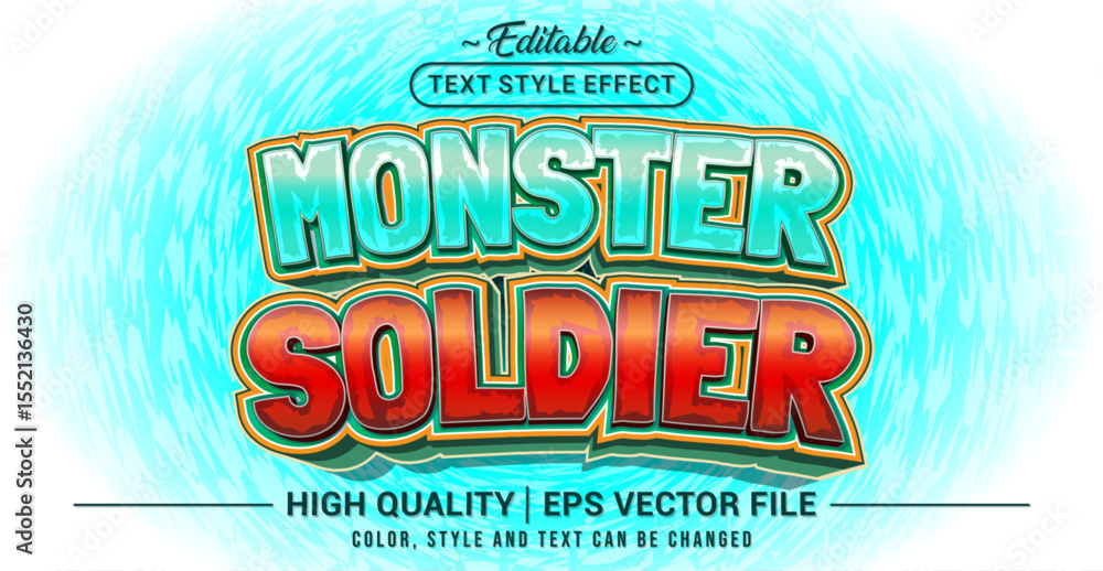 Obraz premium Editable text effect vector with Monster Soldier theme in spooky yet playful style – perfect for Halloween designs, monster games, kids horror comics, and fun spooky posters