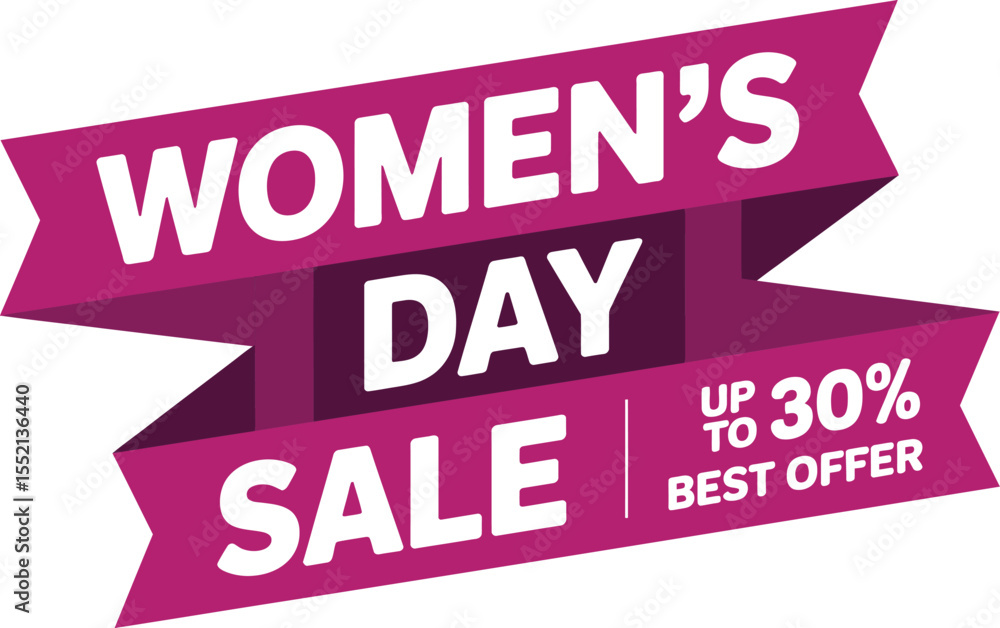Fototapeta premium Women's Day Sale Promotion Graphic with Up to 30 Percent Off Best Offer Message on Pink Ribbon