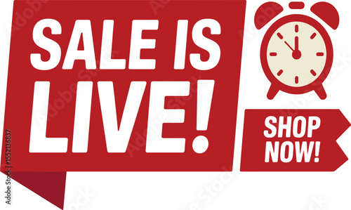 Vibrant Sale Advertisement Featuring a Red Color Scheme and an Alarm Clock Icon to Promote a Limited Time Offer