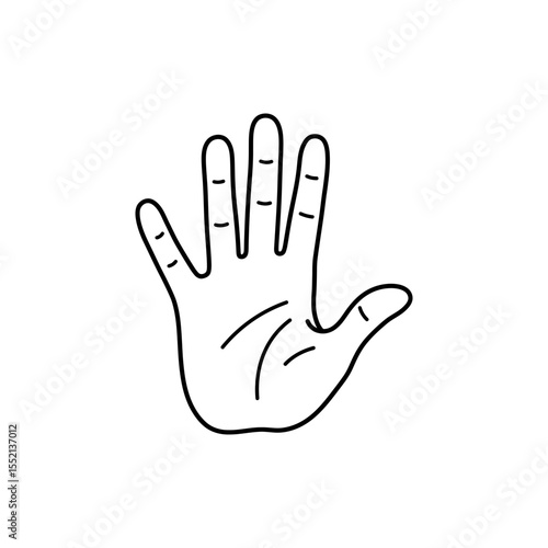 Black line icon of human hand palm view with visible fingers and thumb