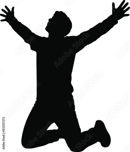 Silhouette of a Person Celebrating with Outstretched Arms, Transparent Background.