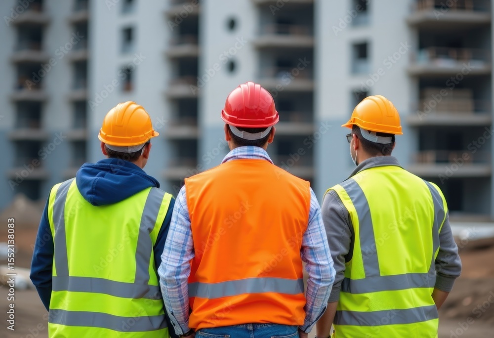 Construction workers in safety gear on site Construction workers in safety gear on site