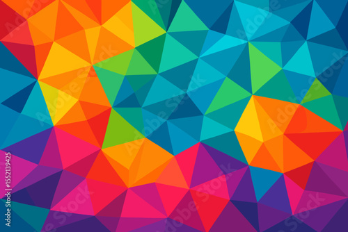 Abstract colorful low poly background. Geometric triangle pattern in vibrant rainbow colors. Modern polygonal vector design. Crystal faceted mosaic texture for wallpaper or backdrop.
