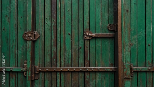 Oxidized Bronze and Green Wooden Gate Texture