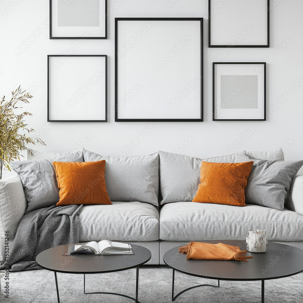 Fototapeta premium Sofa with Multiple Small Frames A simple sofa