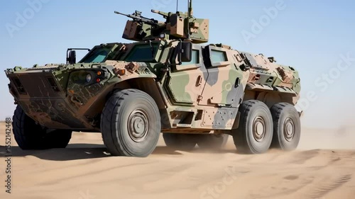 Armored military vehicle in desert