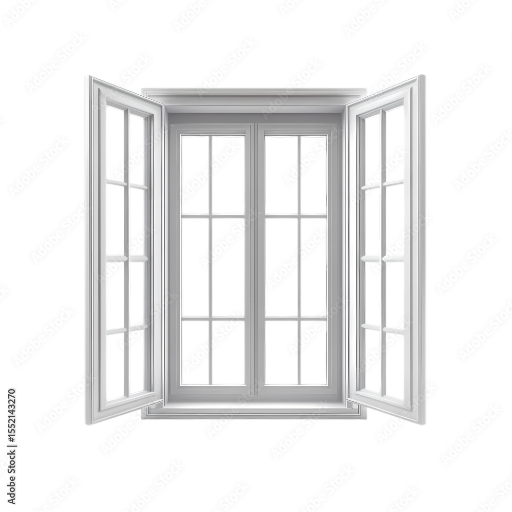 Open Casement Window Architectural Detail Design Element isolated on transparent background Open Casement Window Architectural Detail Design Element isolated on transparent background