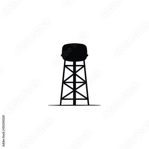 Water Tower Icon Black Silhouette Vector. Side Front View Flat Illustration Isolated on White Background