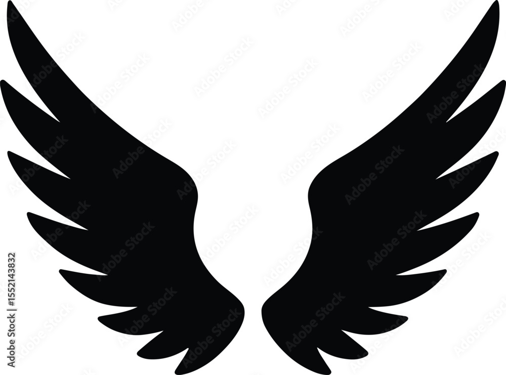 Fototapeta premium Silhouette wings symmetrical angel feather abstract black Vector Illustration