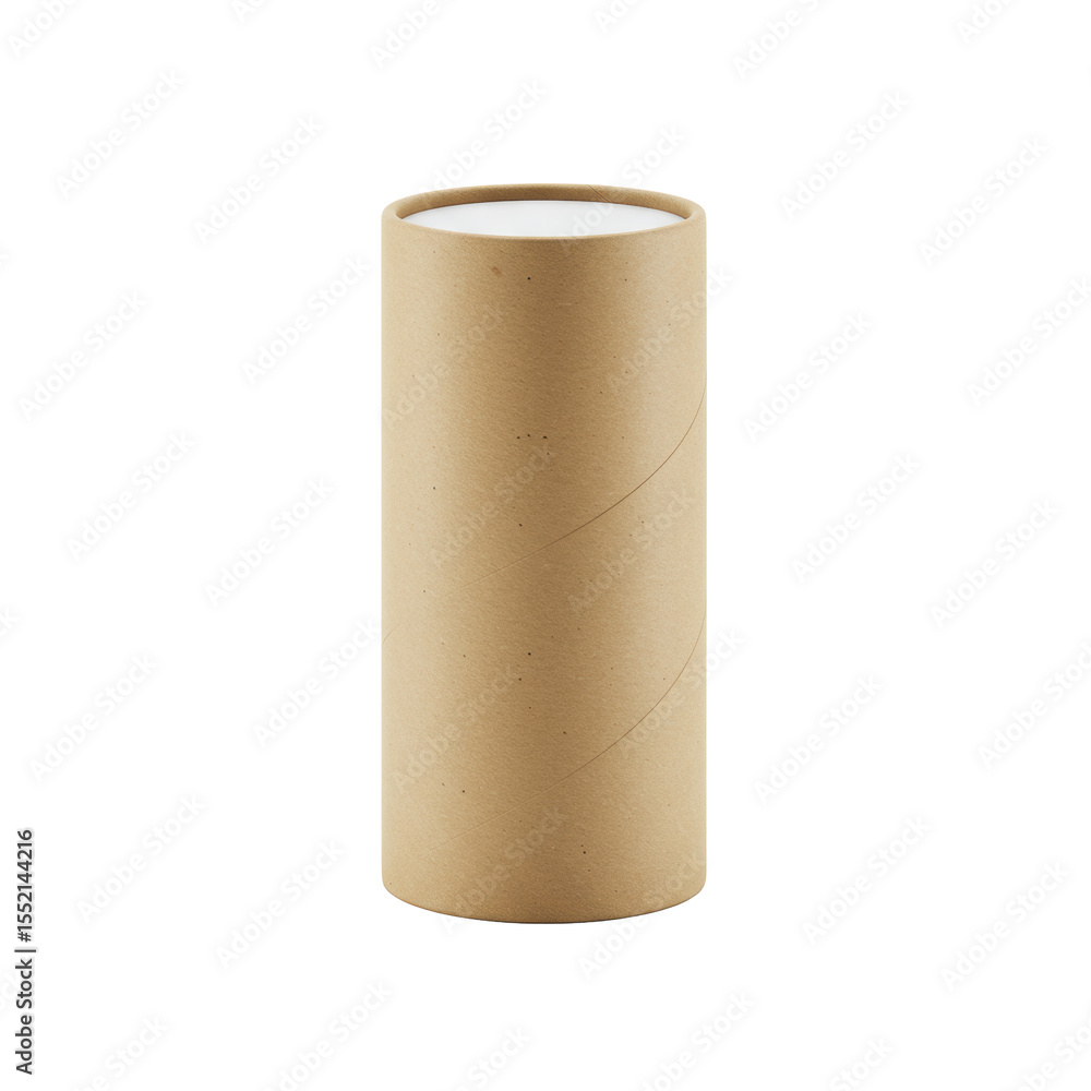 Pristine cylindrical cardboard mailing tube, natural brown corrugated cardboard, fine texture, white plastic end caps, on a transparent seamless studio background with no shadows, concept of product Pristine cylindrical cardboard mailing tube, natural brown corrugated cardboard, fine texture, white plastic end caps, on a transparent seamless studio background with no shadows, concept of product