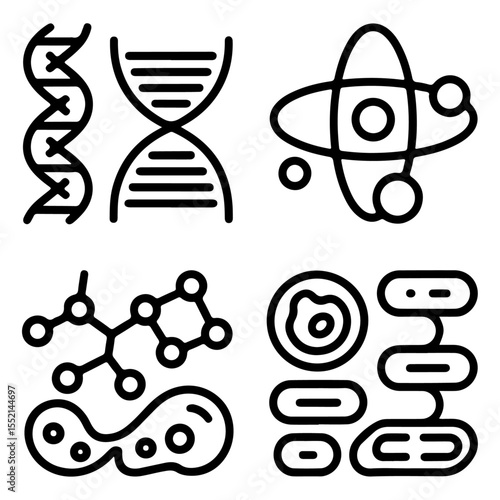 Unique and high quality  Molecule, cell, atom, protein line icon set 
