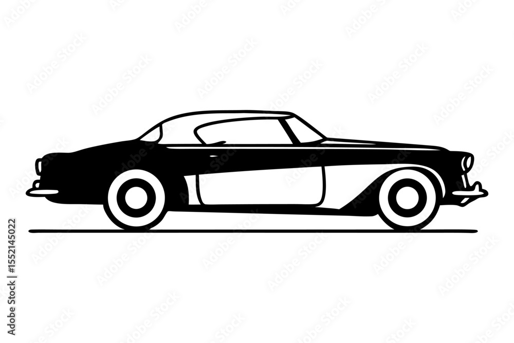 Classic Car Silhouette: A timeless silhouette of a classic car, rendered in stark monochrome, exudes an aura of vintage elegance and automotive history. Classic Car Silhouette: A timeless silhouette of a classic car, rendered in stark monochrome, exudes an aura of vintage elegance and automotive history.