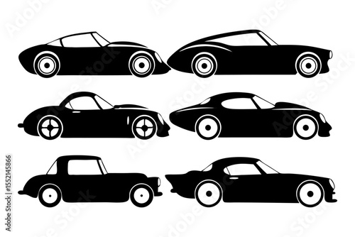 Vintage Car Silhouette Collection: An elegant collection of sleek, vintage car silhouettes, showcasing the timeless design of classic automobiles in a minimalist, monochromatic style.