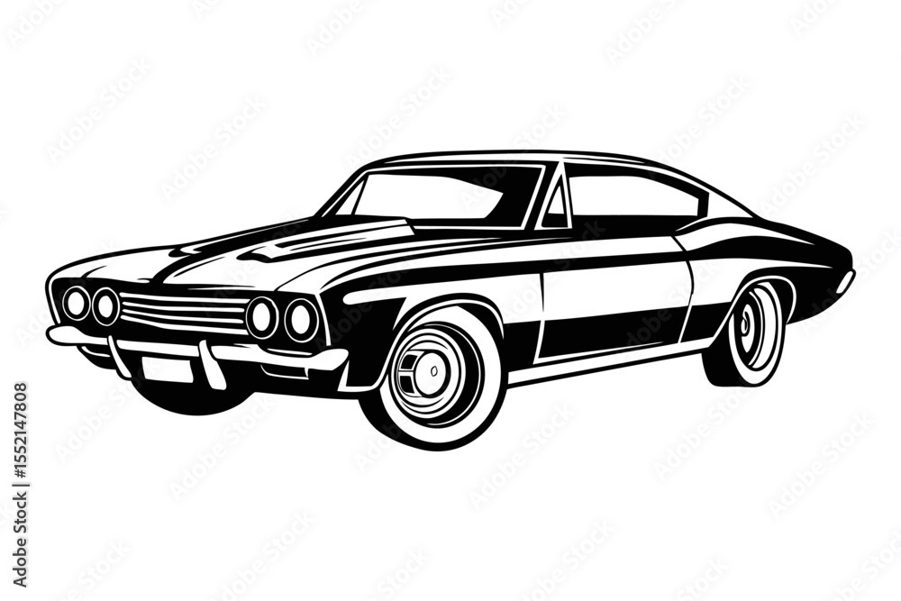 Naklejka premium Classic Car: A stylish vintage car, a timeless symbol of automotive design and power, rendered in monochrome with striking detail and a sense of nostalgia.