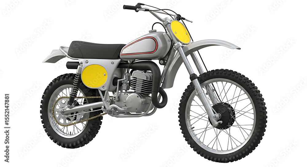 Fototapeta premium A classic vintage motorcycle, rendered in detail, isolated against a white background.