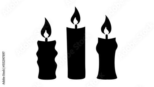 Illuminating Silhouette: Three stylized candles in a modern, minimalistic design, with dancing flames that convey a sense of warmth, light, and tranquility.