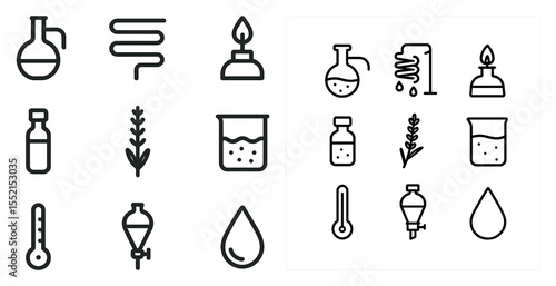 Laboratory and chemical line icons set – outline, silhouette, science symbols