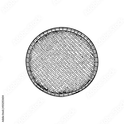 Black line icon of Filipino Bilao tray with woven circular bamboo pattern in top view