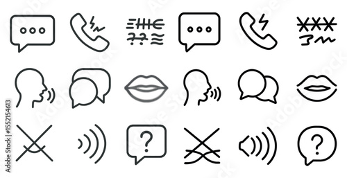 Communication and chat icons set – outline, linear, messaging and speech symbols