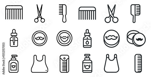 Men's grooming line icons set – outline, barber, personal care symbols