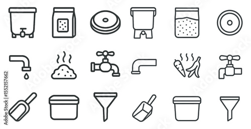 Brewery line icons set – outline, beer, fermentation, brewing process