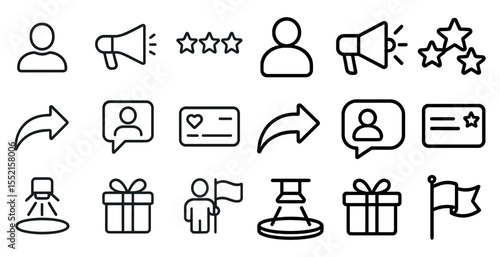Communication and feedback icons set – outline, linear, messaging and review symbols