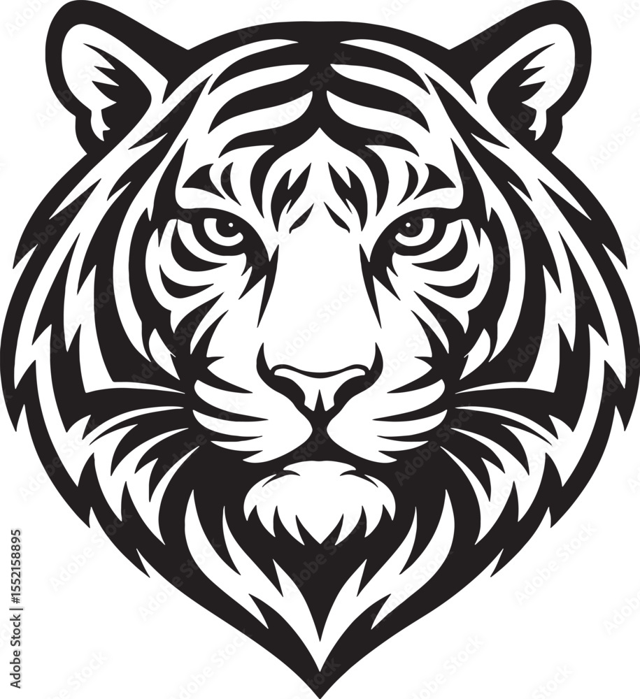 Detailed Tiger Face Illustration – Modern Monochrome Wildlife Vector Detailed Tiger Face Illustration – Modern Monochrome Wildlife Vector