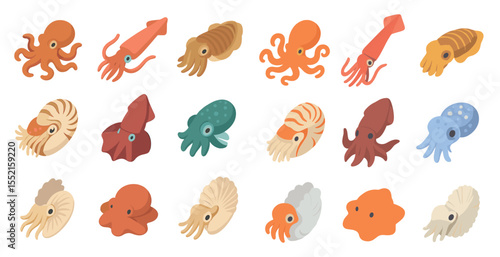 Marine life icons set – flat, filled, sea creatures and ocean symbols