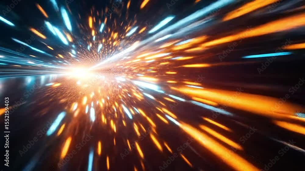 High-speed zoom effect with radial motion blur and glowing particles High-speed zoom effect with radial motion blur and glowing particles