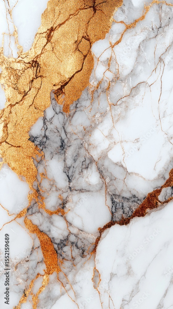 Fototapeta premium Striking gold flecked white marble texture.