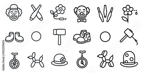 Circus and carnival icons set – outline, line, festival and celebration symbols
