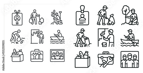 Community service line icons set – volunteer, charity, engagement symbols