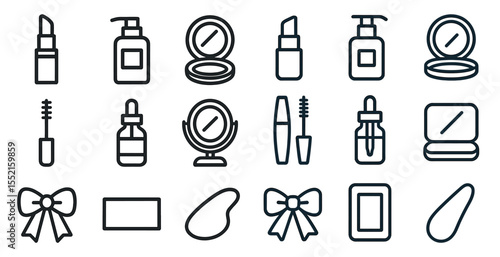 Beauty and cosmetics line icons set – makeup, skincare, grooming symbols