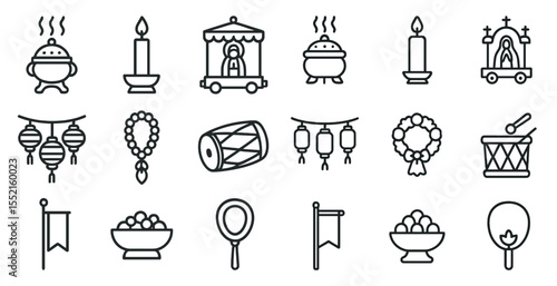 Religious line icons set – sacred symbols, outline, ceremonial design essentials